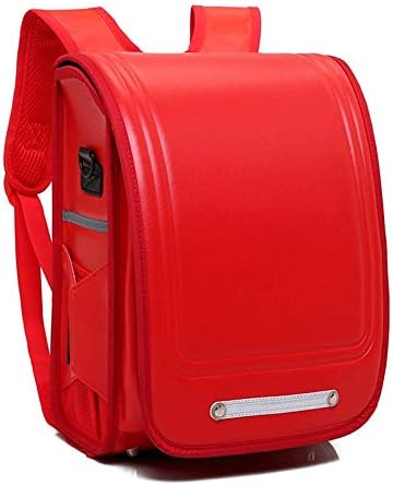 XSWZAQ Japanese Schoolbag Ransel Randoseru Primary School Students Backpack PU Leather Waterproof Automatic Locking Larger-Capacity Rain Cover Girls (red)