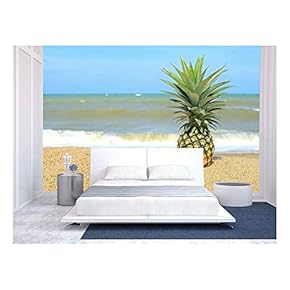 Pineapple on The Beach with Blue Sky - Removable Wall Mural | Self-Adhesive Large Wallpaper - 66x96 inches
