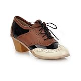Charm Foot Vintage Womens Low Heel Lace up Oxfords Shoes Casual Leather Shoes
