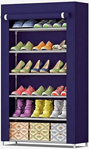 Tinnitus 6 Layer Multipurpose Portable Folding Shoe Rack/Shoe Shelf/Shoe Cabinet with Wardrobe Cover, Easy Installation Stand for Shoes(ShoesRack 6Layer in NavyBlue-Color)(Shoe Racks for Home)