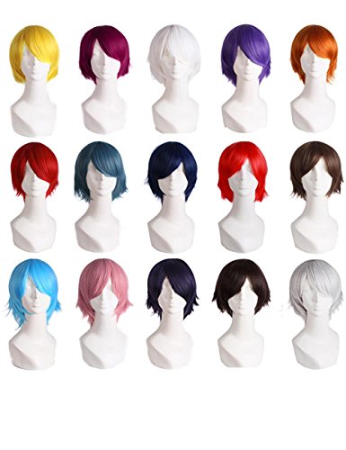 Short Straight White Black Purple Red Brown Orange 26 Colors 30CM Cosplay Wigs