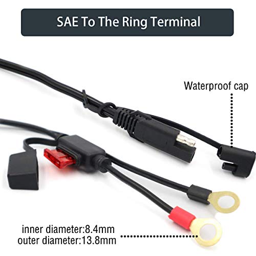 Wanheyao 5-Pack SAE to O Ring Terminal Harness Wire 2 Pin Lug Cable Eyelet Extension Charge Cord Lead for Motorcycle Car Tractor 10A Fuse 2FT Long - Thumbnail 3