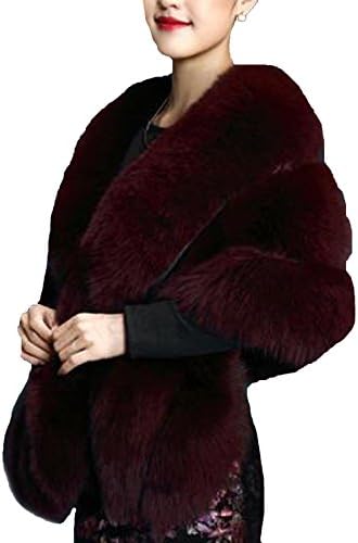 Pinkmerry Women's Faux Fur Cape Shawl Wrap for Bridal Wedding and Ladies Party (FBA) (Burgundy)