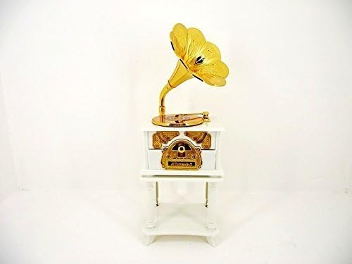 Valentines Day Gift Mechanical Classical Record Player Music Box (White with Stand)