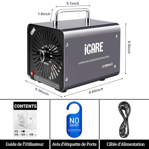 ICARE Home Ozone Generator 30000mg/h Ozone Machine for Air Purification and Odour Removal Ozone Device Portable O3 for Office, Bathroom, Home, Car