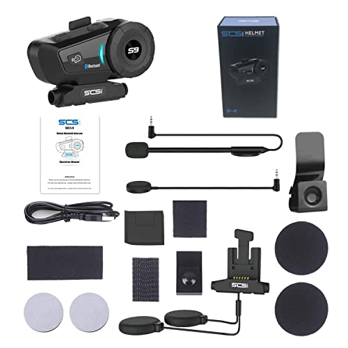 SCSETC S-9 Motorcycle Helmet Bluetooth Headset 2000m 6 Riders Intercoms, Bluetooth Motorcycle Headset with CVC Noise Cancellation, Helmet Bluetooth Headset with Handsfree/Voice Control/HD Music/2 Pack