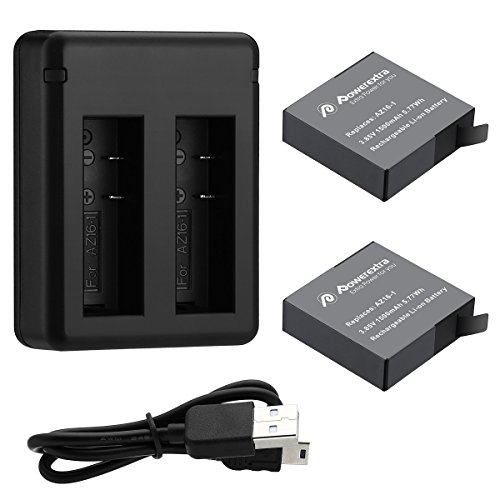 Powerextra AZ16-1 Replacement Battery (2-Pack) and USB Charger for Xiaomi YI AZ16-1 and Xiaomi Yi 4K Action Camera