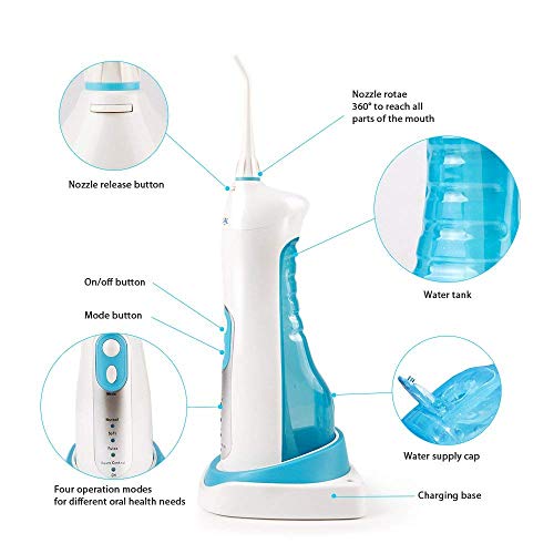 NURSAL Water Dental Flosser with 4 Free Jet Tips & High-capacity Water Tank, 4-Mode Cordless Rechargeable Oral Irrigator For Home Use and Travel