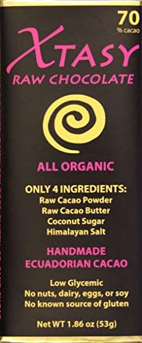 Xtasy Raw Chocolate Bar 70% (Premium Ecuadorian Arriba Nacional Cacao) 1.86 oz. bar.