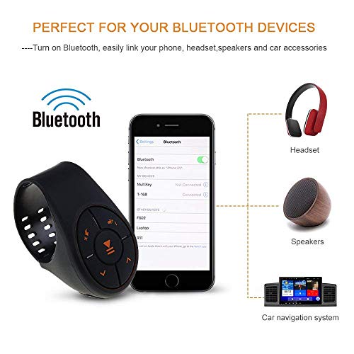 Bluetooth Steering Wheel Volume Controller KEBIDU Watchband Style Wireless Remote for Motorcycle Bike Handlebar for iPhone iOS Samsung Android(4.0 or Later) Single Finger Operation