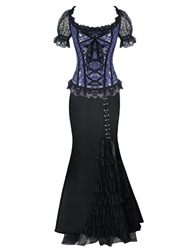 Burvogue Women's Steampunk Costume Jacquard Bustier Top and Multi Layered Chiffon Skirt Set