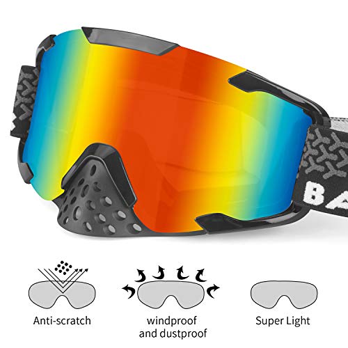 BATFOX Motorcycle Goggles Dirt Bike ATV Motocross Safety ATV Tactical Riding Motorbike Glasses Goggles for Men Women Youth Fit Over Glasses UV400 Protection Detachable Lens with Nose Guard (colorful)