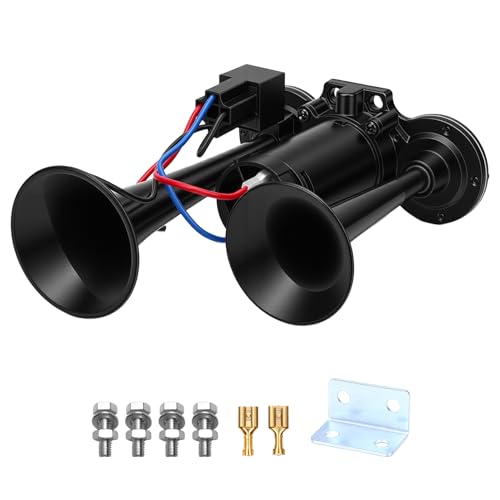 HISUEKIG 12V Car Horn, 600Db Double Trumpet Truck, Super Loud Electric Air Horn with Compressor, Rich Bass and Sharp Sounds, Easy Installation, for Car Truck Boat Motorcycle