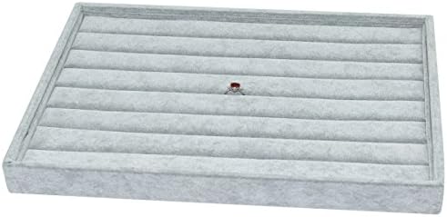 Bornzone 8 Ring Rows Gray Velvet Wood Tray Insert Display Tray/Ring Display Organizer/Jewelry Ornaments Display Shelf (Big 35 x 24 x 3cm)