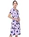 ZAFUL Women Short Sleeve V Neck Collect High Waist Knee Length Floral A-Line Dress
