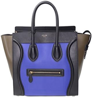 Celine Womens Mini Luggage in Black / Dark Blue / Brown Smooth Leather Handbag Purse 165213 07IN W41