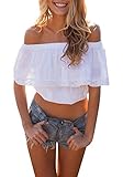 Creabygirls Women's Cute Fashion Off-shoulder Lace Crop Top Blouse