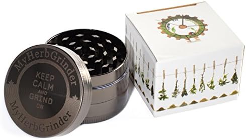 Herb Grinder With Pollen Catcher Best Fine 54 Sharp Diamond Cut Metal Teeth Rotary Novelty 4 Piece Chromium Crusher Herb Space Container By MYHERBGRINDER
