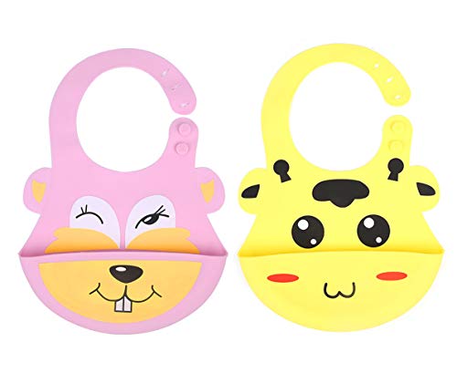 Waterproof Silicone Bib Easily Wipes Clean Feeding Baby Bibs for Babies and Toddlers by MMBABY (Animal Yellow/Pink) - Thumbnail 7