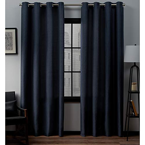 Set of 2 (108&#34;x54&#34;) Loha Linen Grommet Top Light Filtering Curtain Panel Blue - Exclusive Home: Polyester, Indoor Use