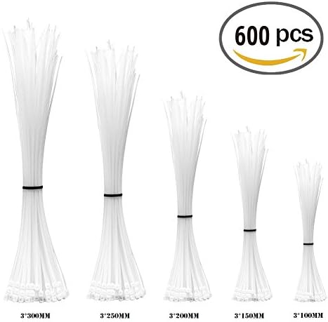 White Nylon Cable Zip Ties, 600 Pieces Adjustable Nylon Cable Zip Ties