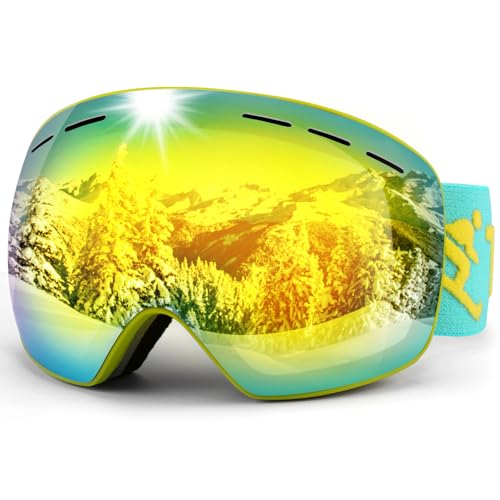 Trusiel Skibrille Damen Herren Anti-Fog Ski Brille Otg, Skibrille Für Brillenträger, 400 Uv-Schutz Schneebrille Kompatibel Helm (Grün (Vlt 14%))