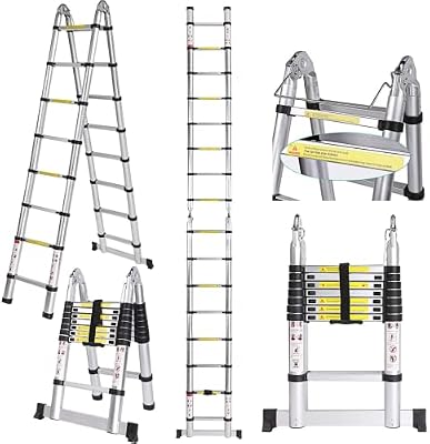 5M Scala Telescopica in Alluminio Scala Retrattile pieghevole, Capacità 150kg (2,5M+2,5M)