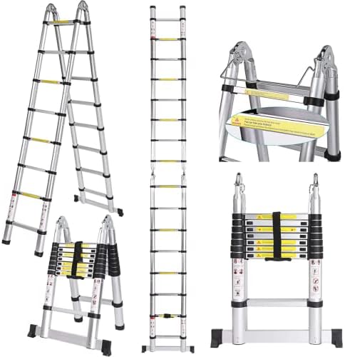 5M Scala Telescopica in Alluminio Scala Retrattile pieghevole, Capacità 150kg (2,5M+2,5M)