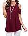 PrinStory Women's Blouse Tunic Tops Short Sleeve Cold Off Shoulder Round Neck Casual Loose Shirts Wine Red-US X-Large