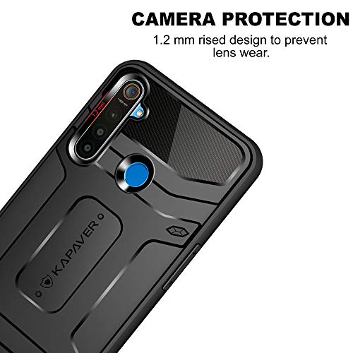 KAPAVER® Rugged Back Cover Case for Realme 5 Pro MIL-STD 810G Officially Drop Tested Solid Black Shock Proof Slim Armor