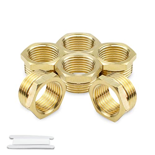 Bwintech 6 Pcs 1/8" Female to 3/8" Male BSP Thread Brass Hex Bushing Reducing Connector for Pipe Connecting Conversion