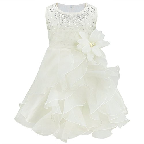 FEESHOW Baby Girls Rhinestone Organza Flower Christening Baptism Party Dress Ivory 9-12 Months