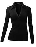 TWINTH Womens Polo Collar Deep V-Neck Pullover Casual Blouse Top