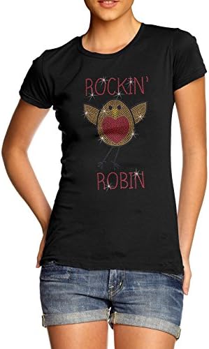 Women's Cotton Novelty Animal Theme Rocking Robin Rhinestone T-Shirt