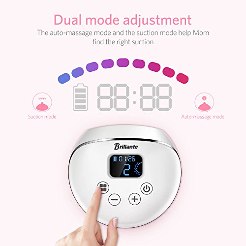 Brillante Electric Breast Pump Breastfeeding Pump with Backflow Protector & Adjustable Suction & Pumping Levels, LCD Touch Screen, 6 Levels Suction, Super Quite & USB Charging, Portable Design