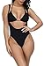 Viottiset Women's Halter Thong Two Piece Swimsuit Brazilian Bikini Monokini Black X-Large