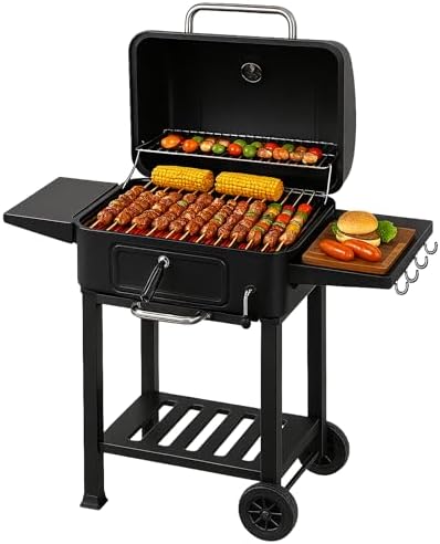 Large BBQ Charcoal Grill Outdoor: Barbecue and Smokers Barrel Oil Drum Grill for Garden Backyard Cooking