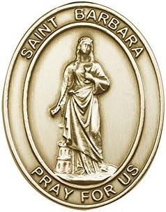 Antique Gold St. Barbara Visor Clip, Patron Saint (Patronage) invoked in times of danger from thunderstorms, fires &amp; sudden death. Patron of Architects &amp; Builders, Fire Fighters, Gunners, Prisoners &amp; Stonemasons.