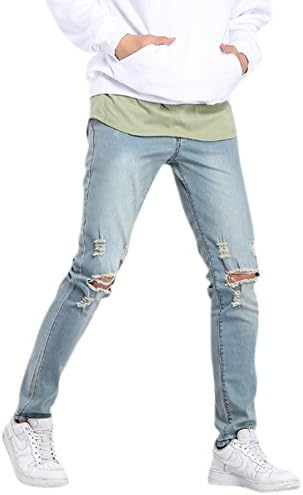 OKilr Pjik Men's Casual Stretch Skinny Vintage Distressed Ripped Denim Jeans Wash Blue 40
