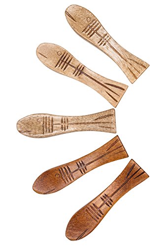 Islandoffer Handcrafted Wooden Chopstick Rest Spoon Fork Knife Holder Fish Designed, Set of 6