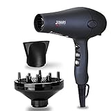 Jinri Professional 1875w Ceramic Ionic Lightweight Hair Dryer with 3 Heat 2 Speed,Black Color