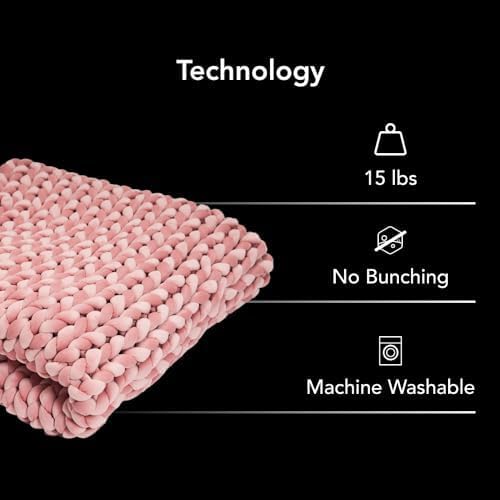 Hush Knit Weighted Blanket | 15 Lbs. – 48 x 72 Inches | Handmade | Premium Cotton Material | Chunky Knit Weave | Soft Washable Fabric | Engineered in Canada