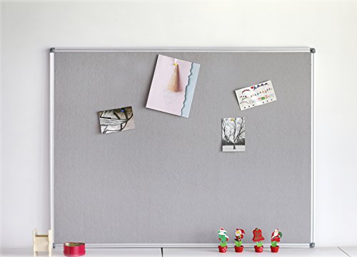 4 Thought Fabric Bulletin Board 36 x 24 Inches Wall Mounted with Silver Aluminium Frame Message Memo Pin Board for Display and Organize Office or Classroom, 3 x 2 Feet, 10 Push Pins Included, Gray