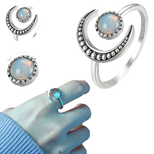 Ymibull Fashion Moonstone Rings, Women Adjustable Ring Jewelry Gift for Friend Family (Silver)