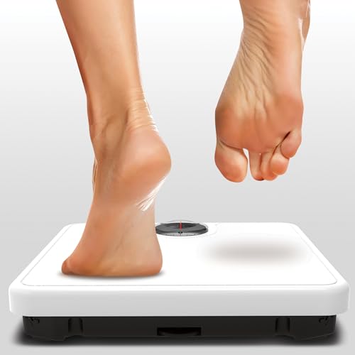 Salter Mechanical Bathroom Scale – Analogue Body Weighing Scale, Classic Fitness Scale, 133kg Capacity, Easy Read Display with Magnifying Lens, Non-Slip Mat, No Batteries Required, White