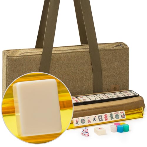 Yellow Mountain Imports American Mahjong Game Set, Manzanilla with Olive Green Soft Case - All-in-One Racks with Pushers, Wright Patterson Scoring Coins, Dice, and Wind Indicator