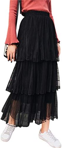 Yimoon Women's High Waisted Pleated Tulle Tiered Prom Party Midi Skirt
