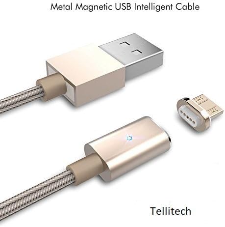 Tellitech Magnetic Detachable Micro USB Lightening Charging and Data Transfer Cable for Android Phone and Tablets Samsung Note Pad [3.1ft Single -Pack Gold]