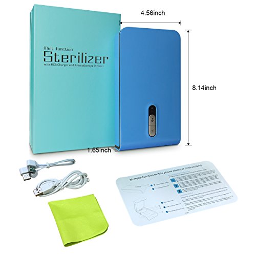 Smart Phone UV Sanitizer Portable UV Light Cell Phone Sterilizer Cleaner Aromatherapy Function Disinfector with USB Charging for iPhone Android Smart Phone Toothbrush Jewelry Watches (Blue)