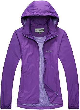 Green Crab Women's Windproof Waterproof Rain Jacket Lady Hooded Breathable Coat (Medium, Purple)
